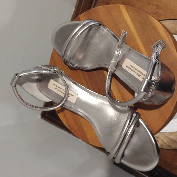 Antonio Melani Silver Heels Size 7  - Metallic Kitten Ankle Strap Heel - Picture 9 of 9
